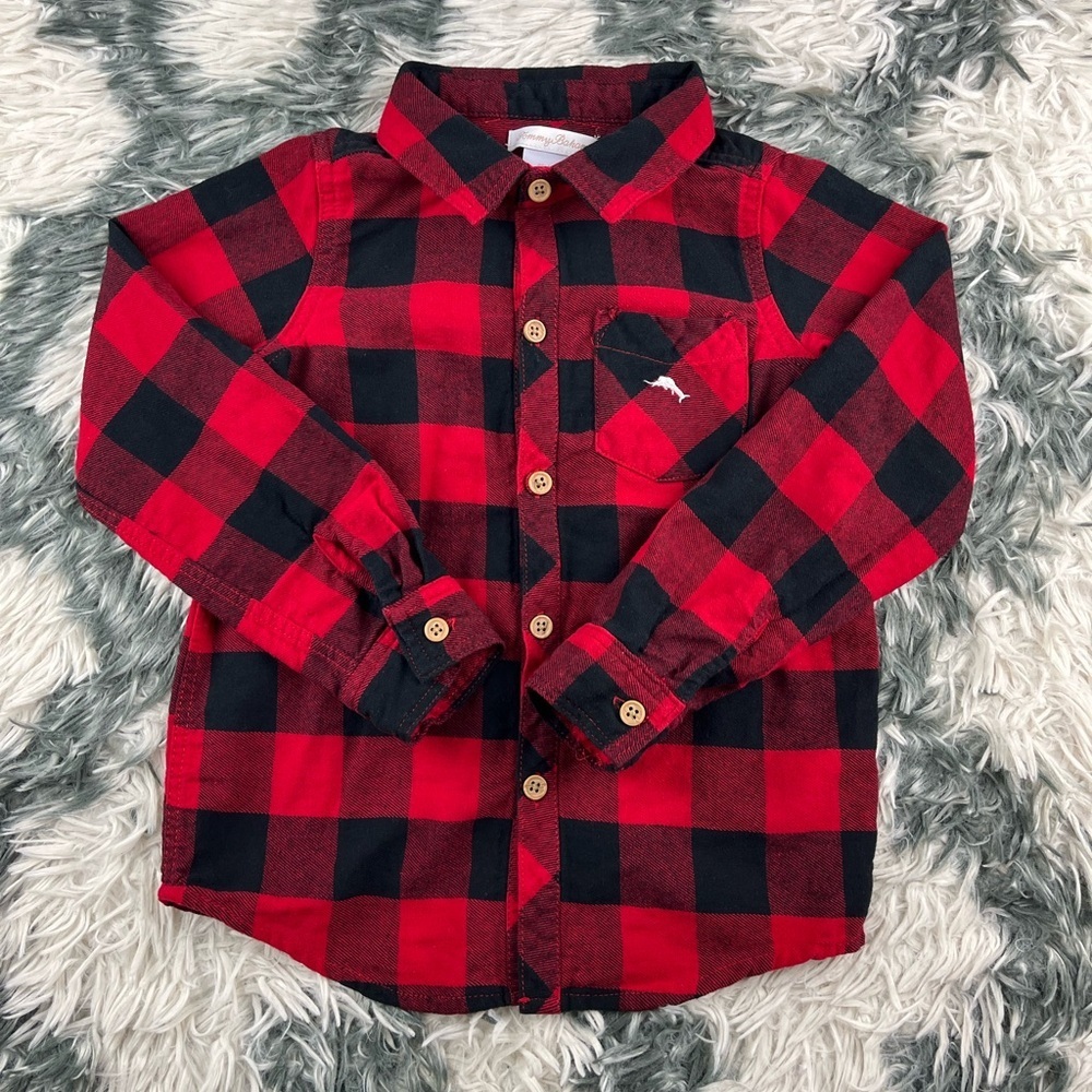Tommy Bahama Kids Boys Red Black Long Sleeve Flannel Shirt Size 5T